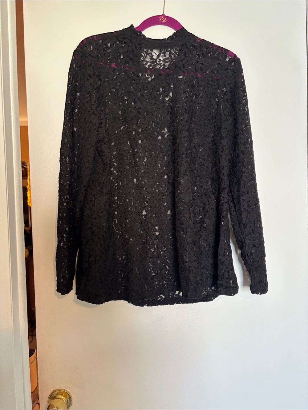 Lane Bryant Black Floral Lace Long-Sleeve Blouse
